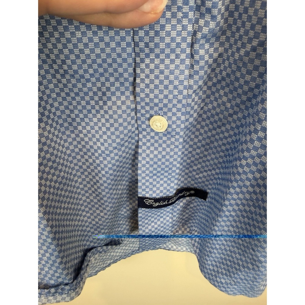 English Laundry Mens Size 16 34/35 Blue Gingham Dress Shirt Long Sleeves - Picture 5 of 11